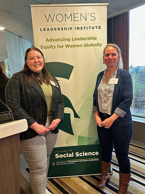 Tomlanovich-Dimond Research Equity Award winners, Maite Tapia and Abbigail Foss at the Women's Leadership Institute.